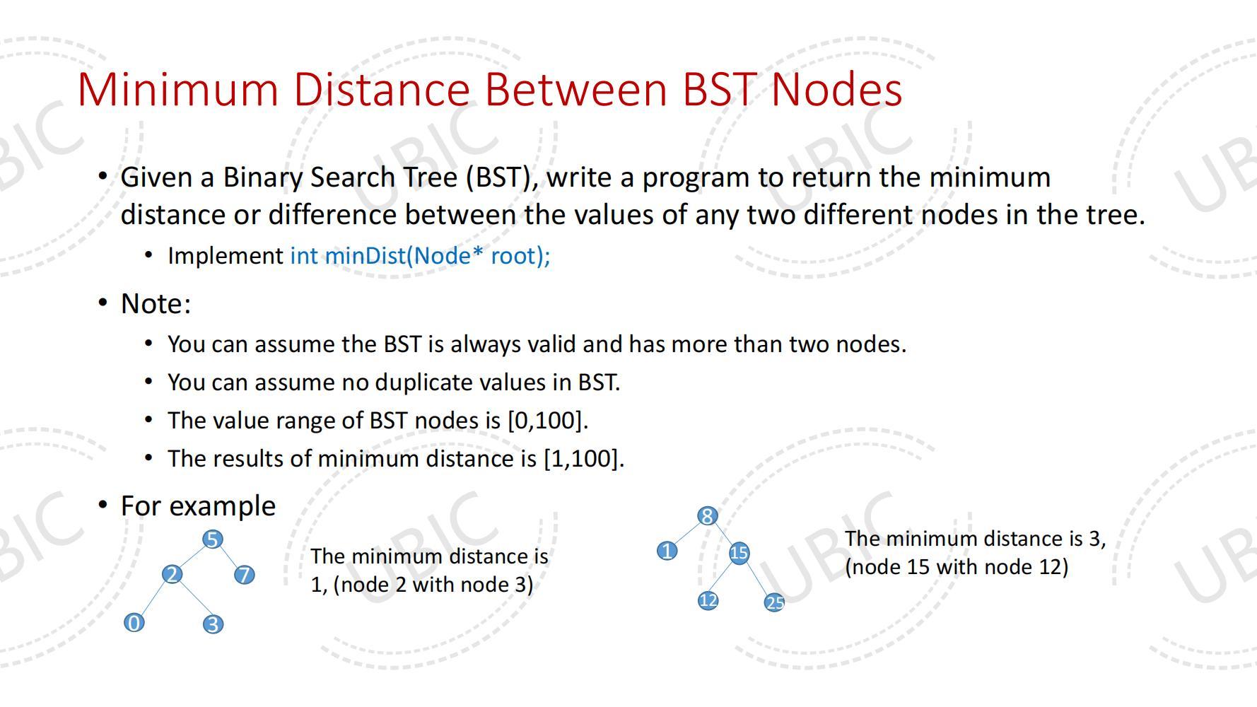 Minimum Distance Between Bst Nodes Given A Binary Search Tree Bst Write A Program To Return The Minimum Distance Or 1