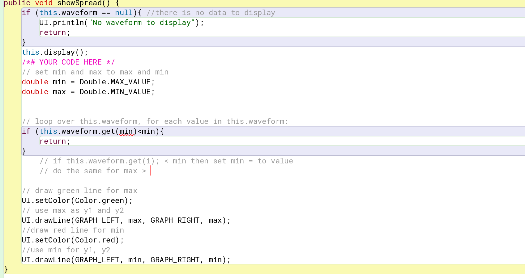 Public Void Showspread If This Waveform Null There Is No Data To Display Ui Println No 1