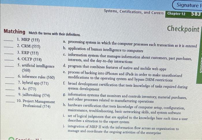 Student Assignments 582 Chapter 12 Working In The Enterprise Checkpoint The Checkpoint Exercises Test Your Knowledge Of 3