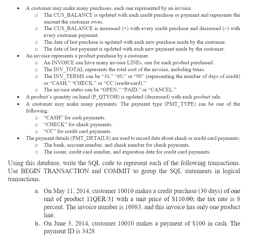 A Customer May Make Many Purchases Each One Represented By An Invoice O The Cus Balance Is Updated With Each Credit Pu 1