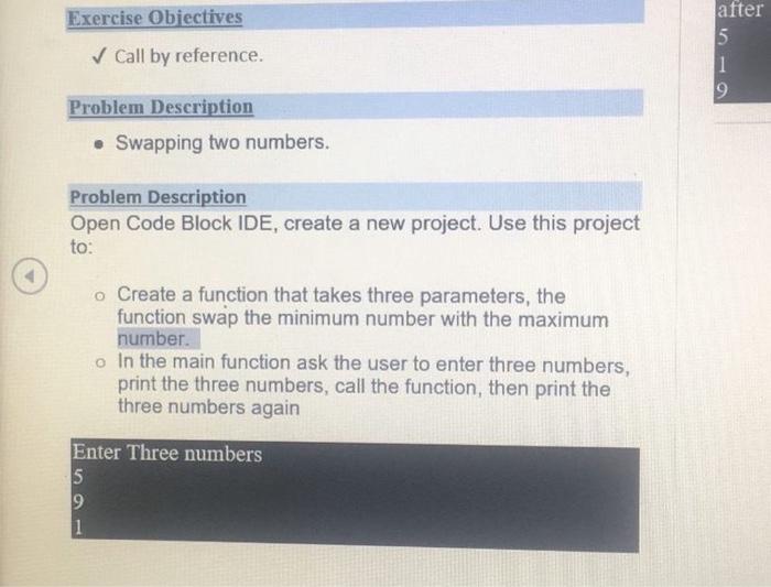 Exercise Objectives Call By Reference Problem Description Swapping Two Numbers Problem Description Open Code Block 1