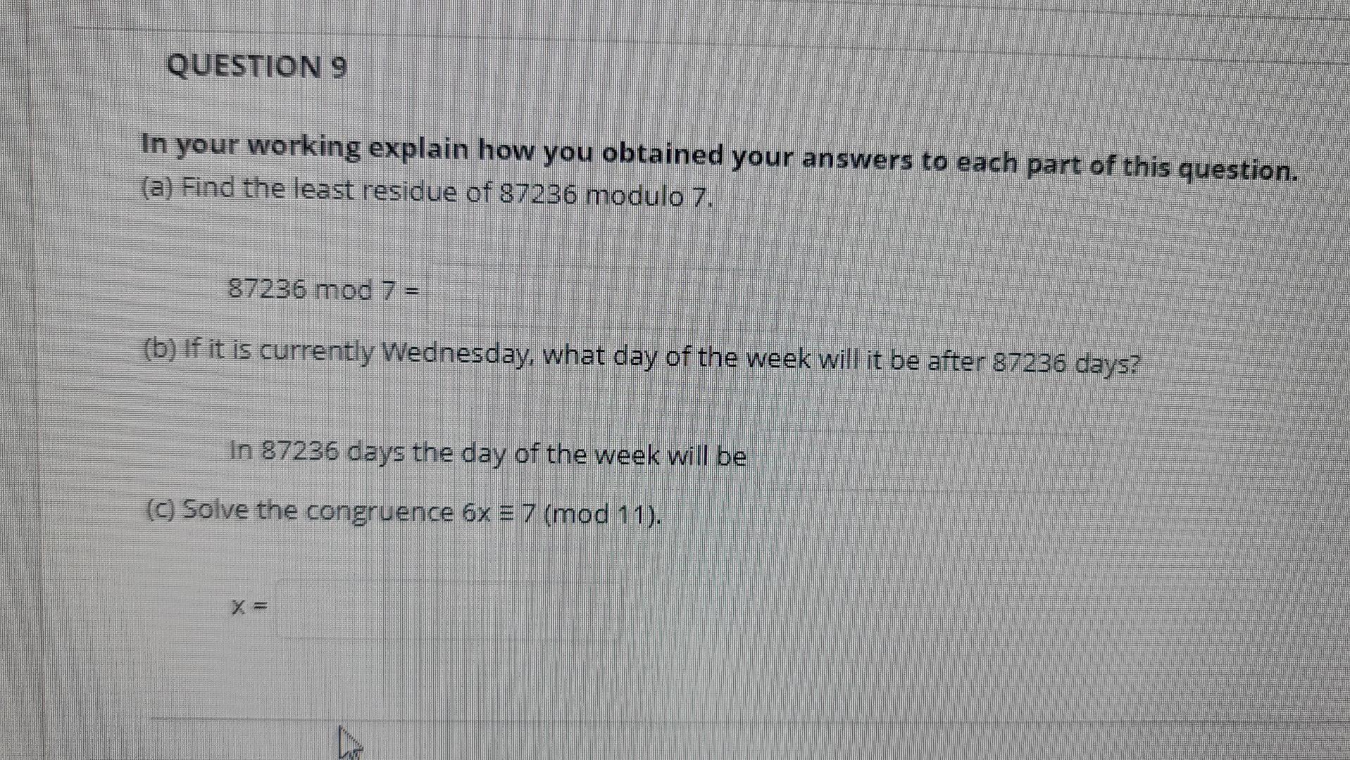 Question 9 In Your Working Explain How You Obtained Your Answers To Each Part Of This Question A Find The Least Resid 1