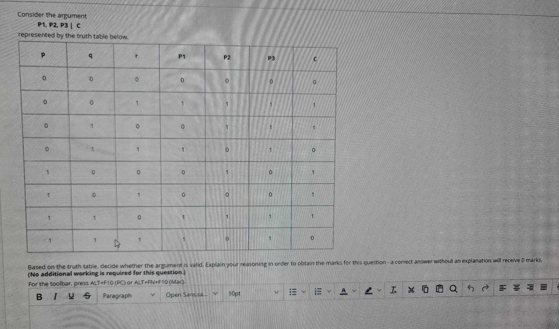 Consider The Argument P1 P2 P3c Represented By The Truth Table Below P C 0 0 1 0 0 0 0 Niti 0 O 0 0 0 1 10 0 0 0 1 1 1