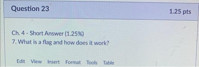 Question 23 Ch 4 Short Answer 1 25 7 What Is A Flag And How Does It Work Edit View Insert Format Tools Table 1 25 1