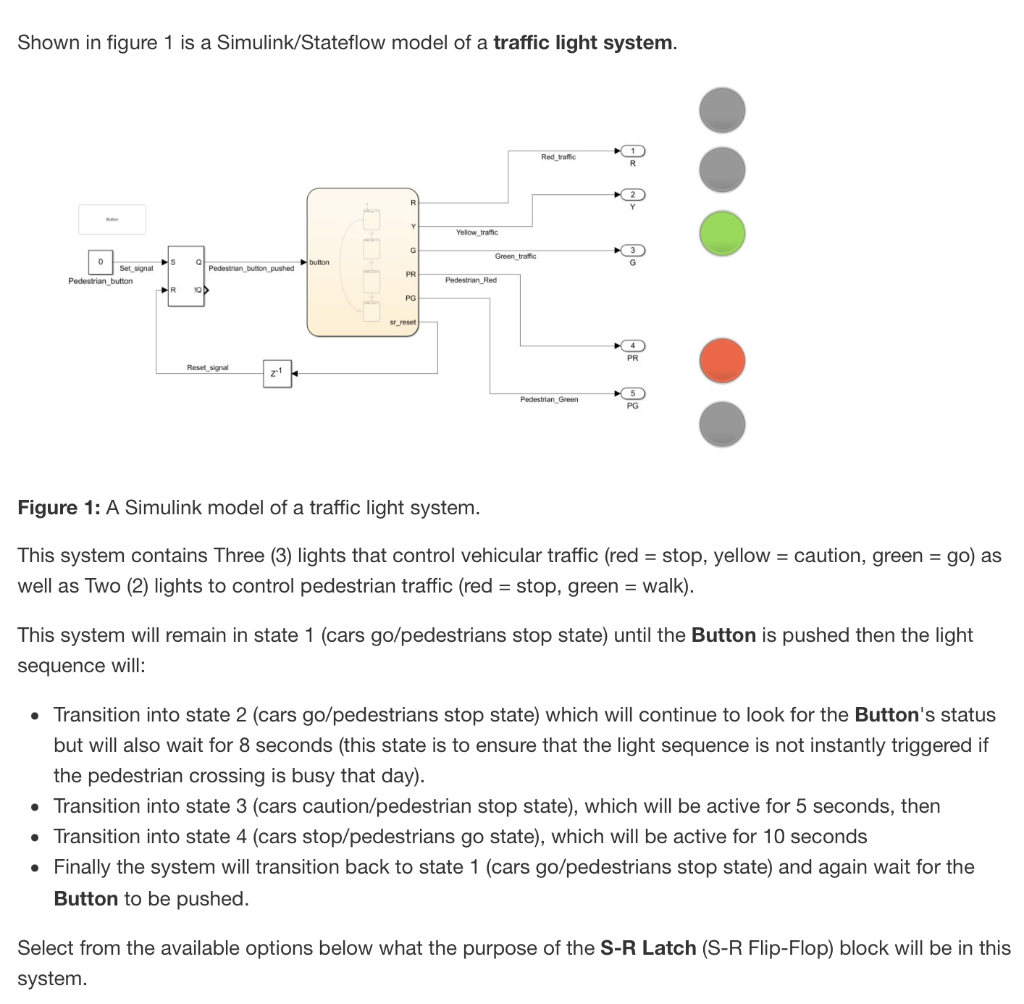 Shown In Figure 1 Is A Simulink Stateflow Model Of A Traffic Light System Red Traffic G Button Set Signal Pedestrian Bu 1
