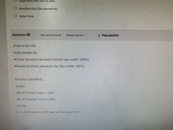 Question 11 Not Yet Answered Marked Out Of 1 P Flag Question The Href Attribute In The Link Tag Specifies The O Hypertex 3