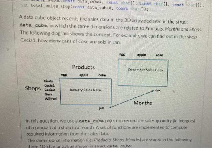 Problem 3 20 Points Multi Dimensional Arrays A Data Cube Is First Implemented Using A Static 3d Array As Shown In Dat 6