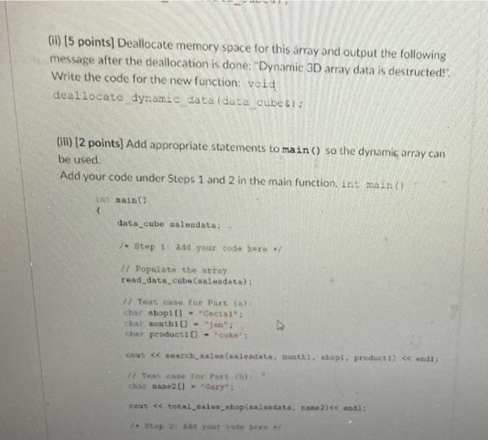 Problem 3 20 Points Multi Dimensional Arrays A Data Cube Is First Implemented Using A Static 3d Array As Shown In Dat 9