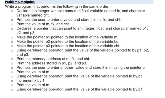 Problem Description Write A Program That Performs The Following In The Same Order O Declares An Integer Variable Named M 1