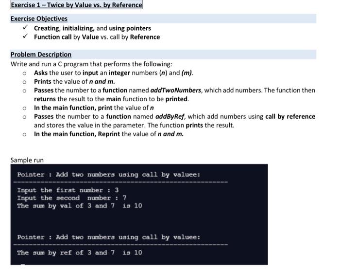 Exercise 1 Twice By Value Vs By Reference Exercise Objectives Creating Initializing And Using Pointers Function Call 1