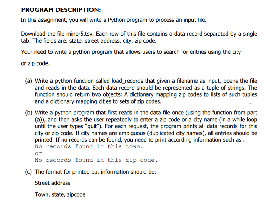 Program Description In This Assignment You Will Write A Python Program To Process An Input File Download The File Min 1