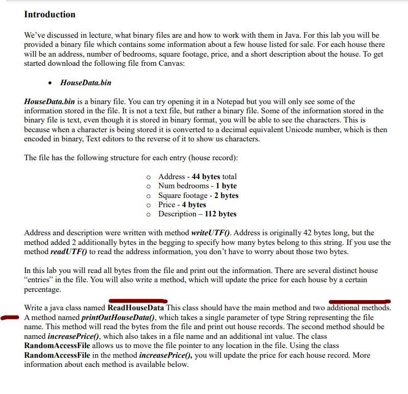 Introduction We Ve Discussed In Lecture What Binary Files Are And How To Work With Them In Java For This Lab You Will 1