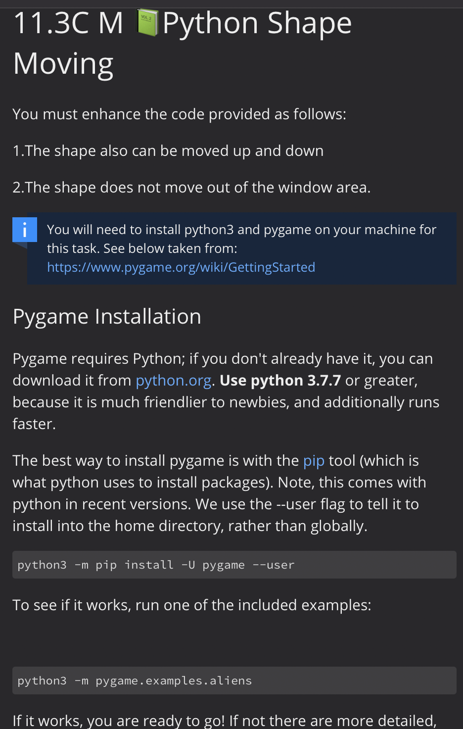 11 3 M Python Shape Moving You Must Enhance The Code Provided As Follows 1 The Shape Also Can Be Moved Up And Down 2 T 1