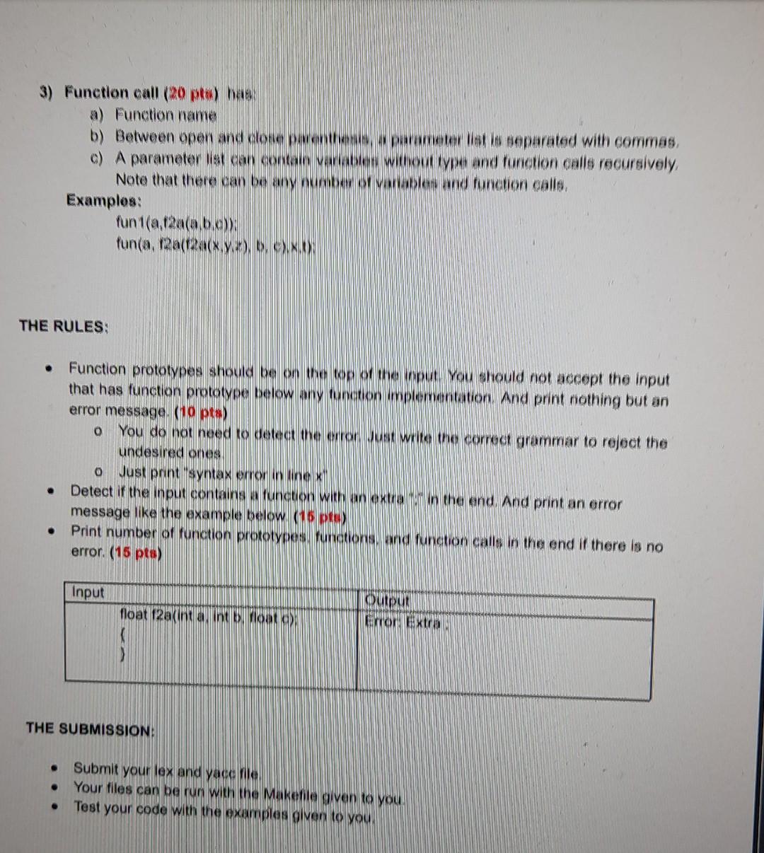 In This Prelab You Will Implement A Lex And Yace Code That Will Read A C Code Snippet That Contains Functions In Input 2