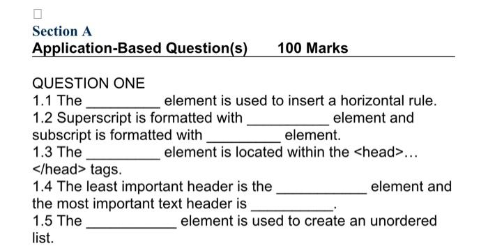 Section A Application Based Question S Question One 1 1 The 1 2 Superscript Is Formatted With Subscript Is Formatted Wi 1