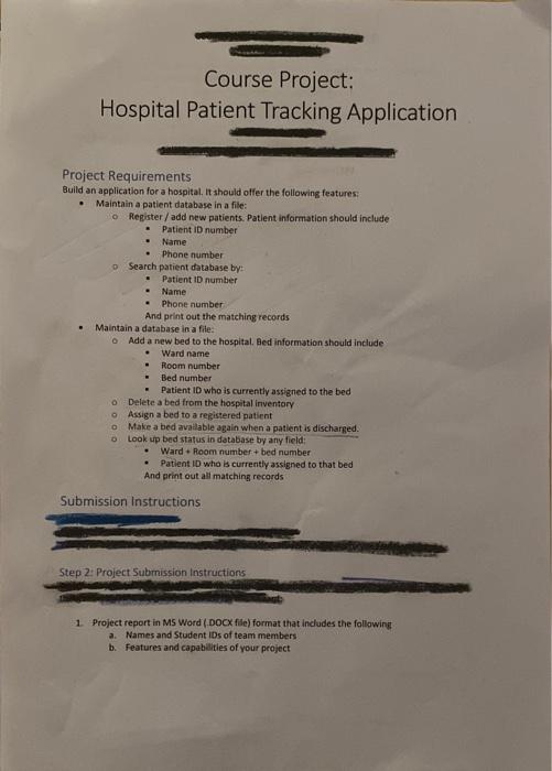 Course Project Hospital Patient Tracking Application Project Requirements Build An Application For A Hospital It Shoul 1