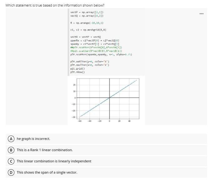 Which Statement Is True Based On The Information Shown Below Vectp Np Array 1 1 Vecto Np Array 4 2 Np Arange 1