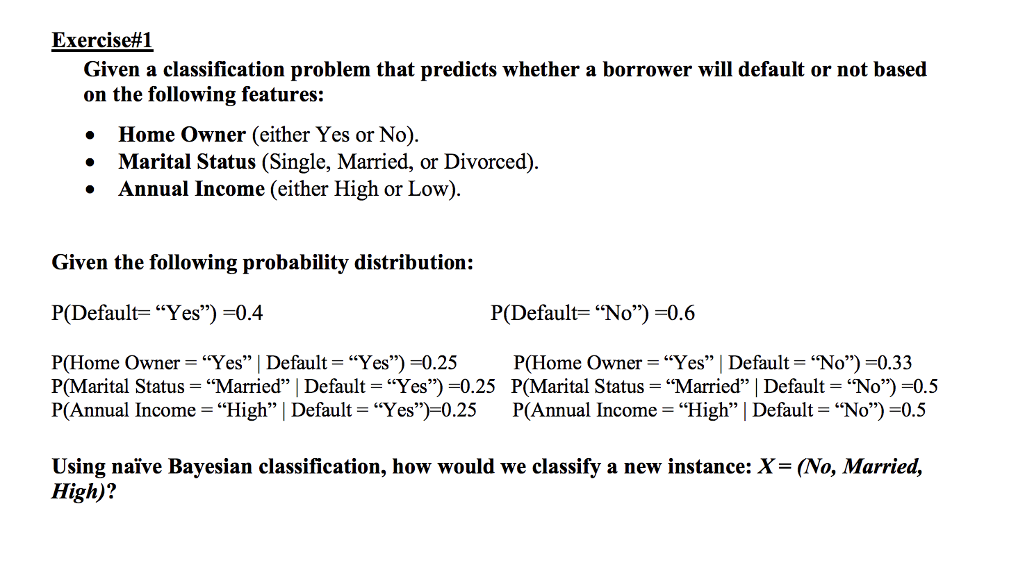 Exercise 1 Given A Classification Problem That Predicts Whether A Borrower Will Default Or Not Based On The Following Fe 1