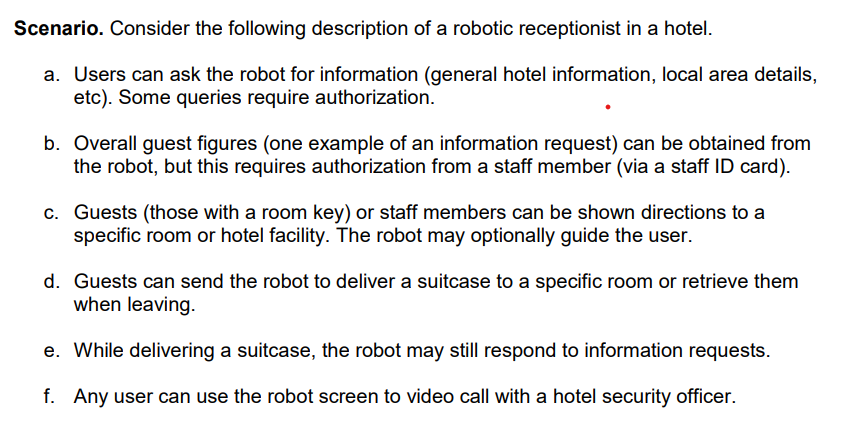 Scenario Consider The Following Description Of A Robotic Receptionist In A Hotel A Users Can Ask The Robot For Inform 1