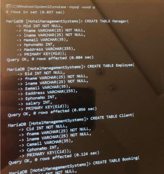 Type Help Or H For Help Type C To Clear The Current Input Statement Mariadb None Use Hotelmanagement Sys 2