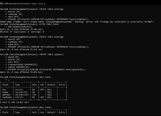 Type Help Or H For Help Type C To Clear The Current Input Statement Mariadb None Use Hotelmanagement Sys 4