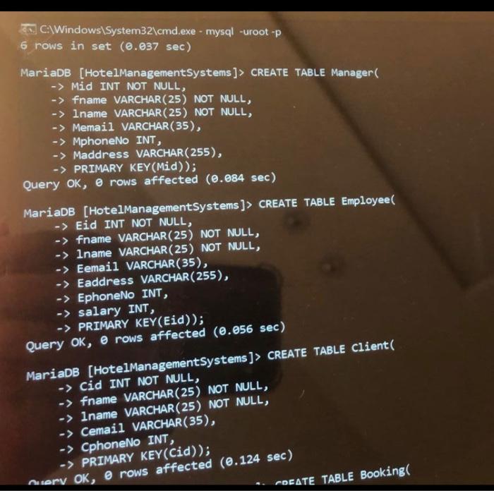 Type Help Or H For Help Type C To Clear The Current Input Statement Mariadb None Use Hotelmanagement Sys 11
