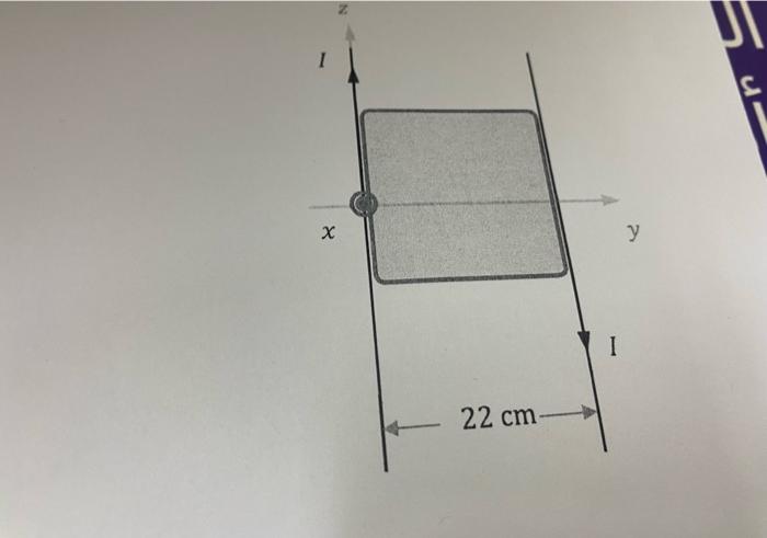 3 Two Infinitely Long Parallel Conductors Carry Currents I T Are Separated By 22 Cm A Square Wire Loop Of Side 20 Cm 2