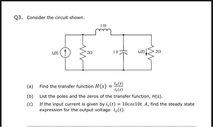 Q3 Consider The Circuit Shown I T 202 Io T Lo S A Find The Transfer Function H S Is S B List The Poles And 1