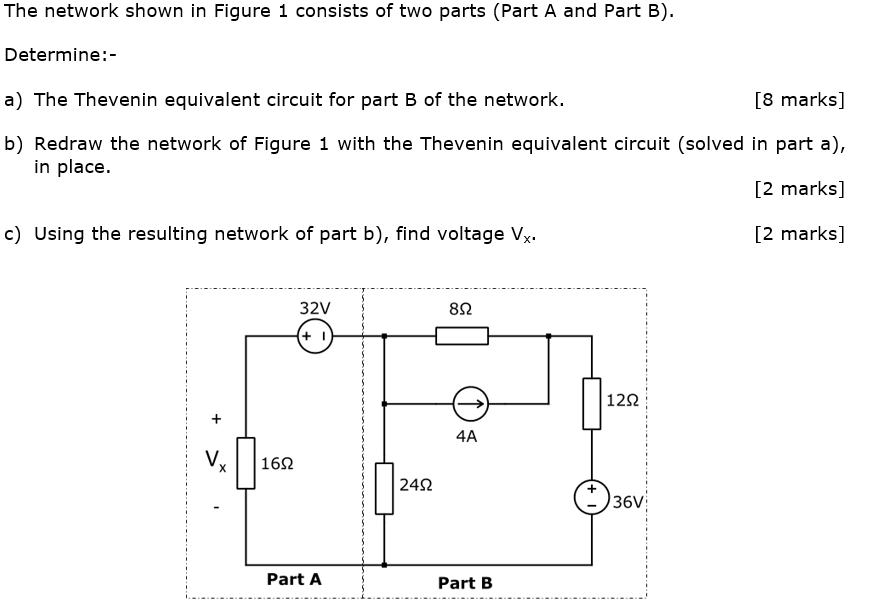 The Network Shown In Figure 1 Consists Of Two Parts Part A And Part B Determine A The Thevenin Equivalent Circuit 1