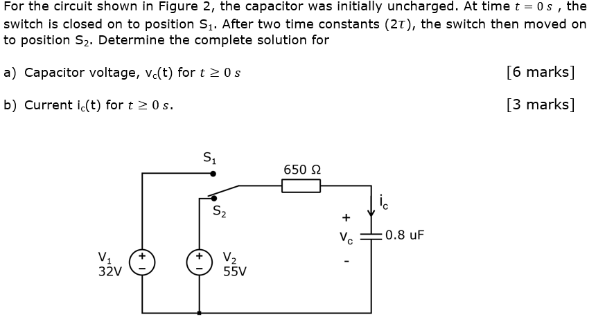 For The Circuit Shown In Figure 2 The Capacitor Was Initially Uncharged At Time T 0s The Switch Is Closed On To Pos 1