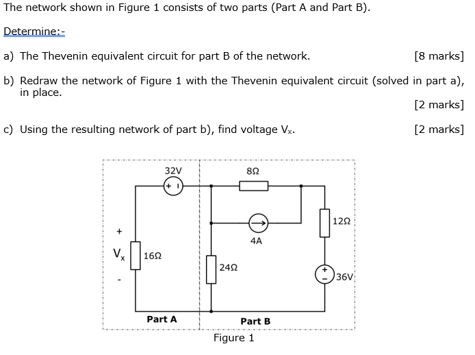 The Network Shown In Figure 1 Consists Of Two Parts Part A And Part B Determine A The Thevenin Equivalent Circuit 1
