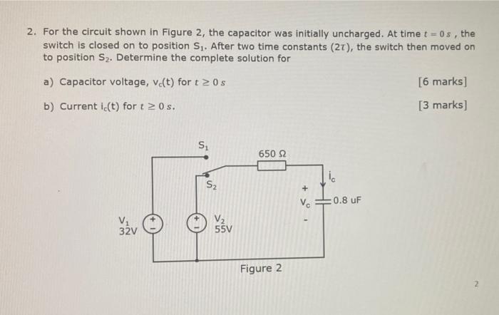 2 For The Circuit Shown In Figure 2 The Capacitor Was Initially Uncharged At Time T 0s The Switch Is Closed On To Po 1