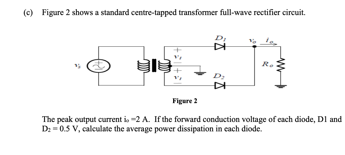 C Figure 2 Shows A Standard Centre Tapped Transformer Full Wave Rectifier Circuit D1 Vo Io Ro Gig Vs D2 Figure 2 1