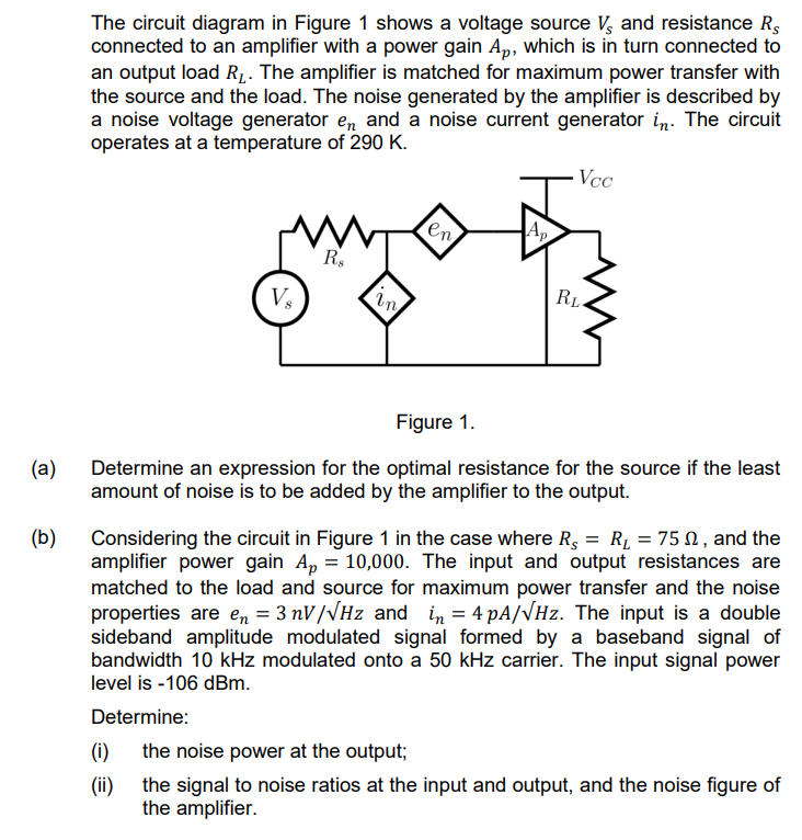 The Circuit Diagram In Figure 1 Shows A Voltage Source V And Resistance R Connected To An Amplifier With A Power Gain A 1