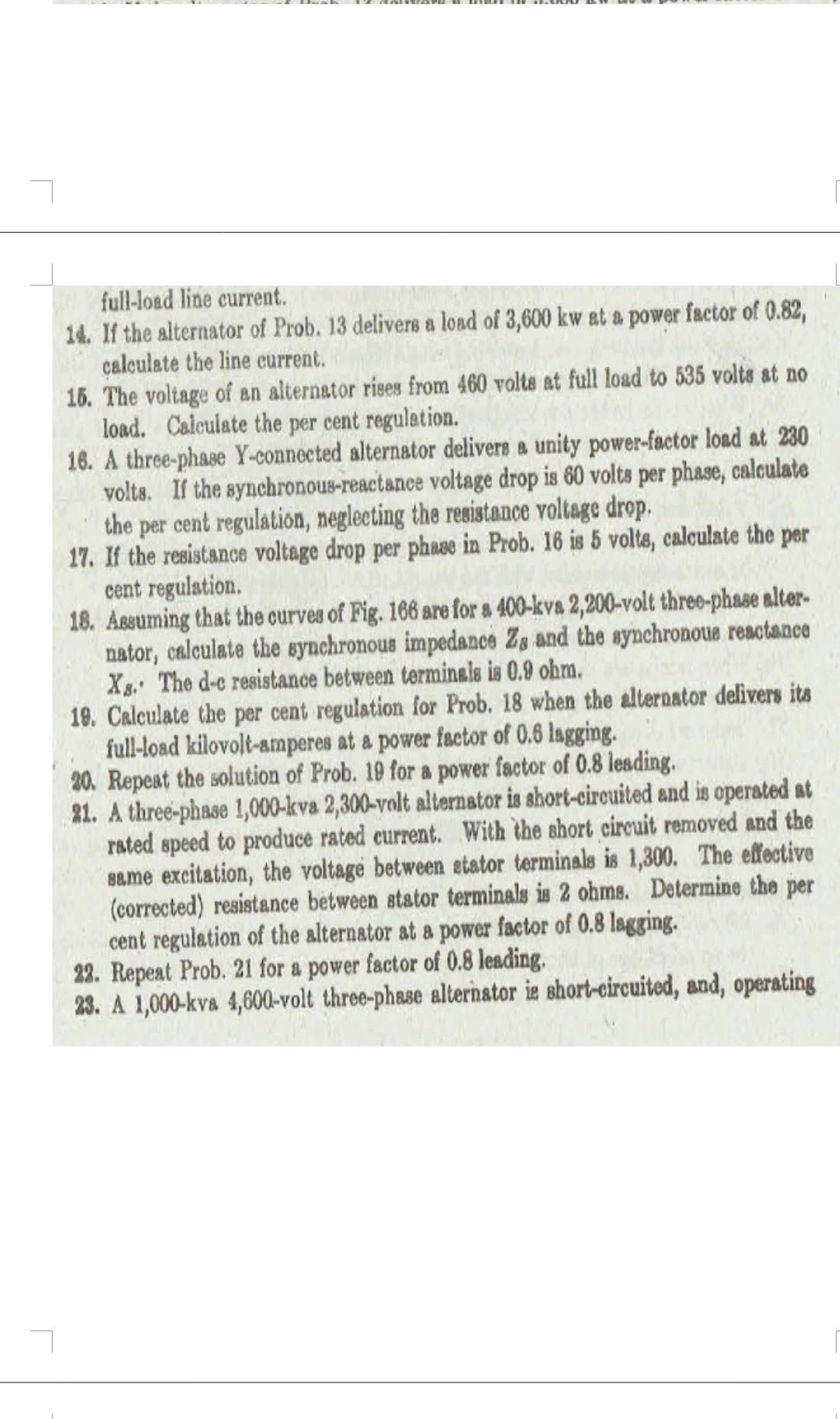 Cent Regulation 18 Assuming That The Curves Of Fig 166 Are For A 400 Kva 2 200 Volt Three Phase Alter Nator Calcula 2
