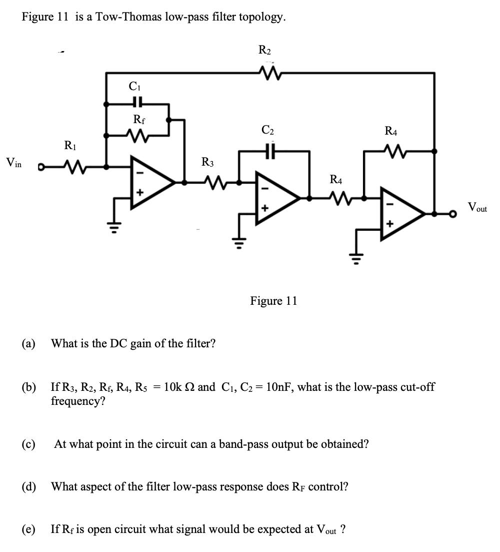 Figure 11 Is A Tow Thomas Low Pass Filter Topology R C Rf W R Vin Vout Figure 11 A What Is The Dc Gain Of The Filt 1