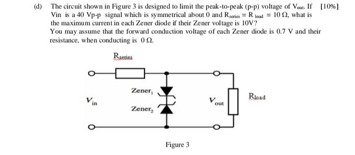 D The Circuit Shown In Figure 3 Is Designed To Limit The Peak To Peak P P Voltage Of Vout If 10 Vin Is A 40 Vp 1