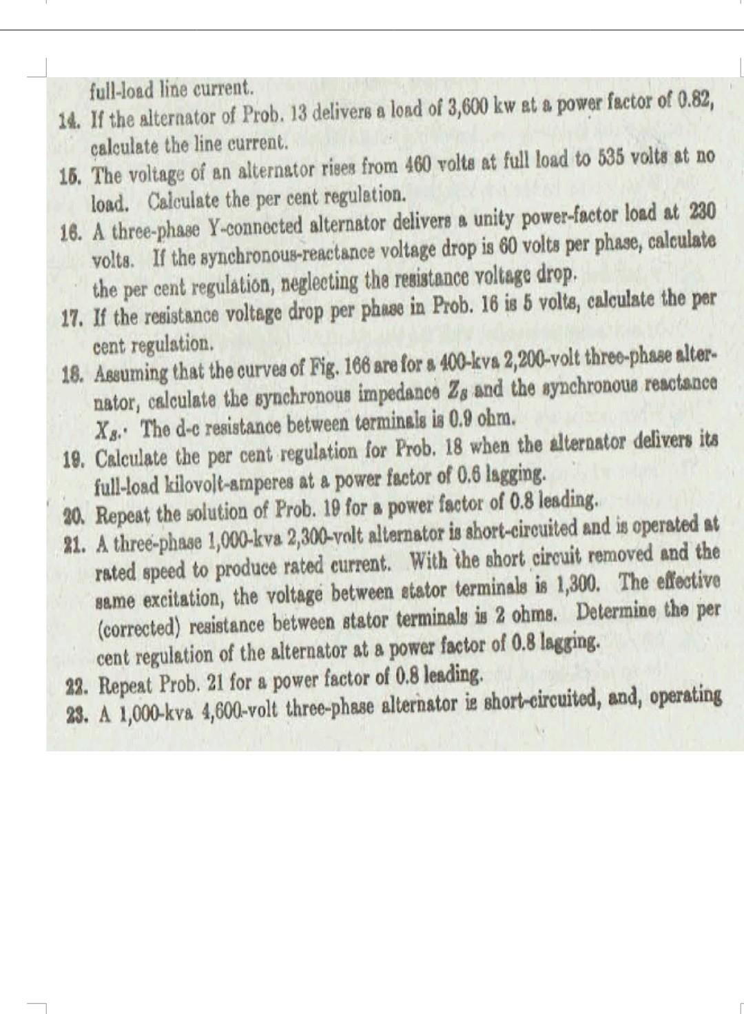 Full L 20 Repeat The Solution Of Prob 19 For A Power Factor Of 0 8 Leading 21 A Three Phase 1 000 Kva 2 300 Volt Alt 4
