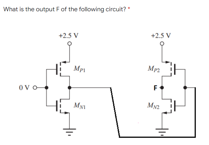 What Is The Output F Of The Following Circuit 2 5 V Ovo Mp1 Mni 2 5 V Mp2 F Mn2 1