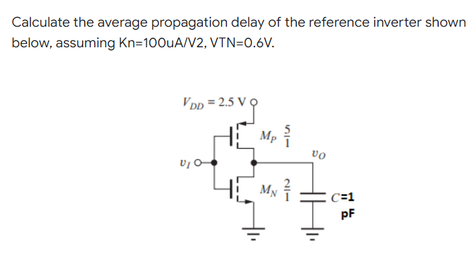 Calculate The Average Propagation Delay Of The Reference Inverter Shown Below Assuming Kn 100ua V2 Vtn 0 6v Vdd 2 5 V 1