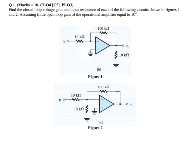 Q1 Marks 10 Clo4 C5 Plo3 Find The Closed Loop Voltage Gain And Input Resistance Of Each Of The Following Circui 1