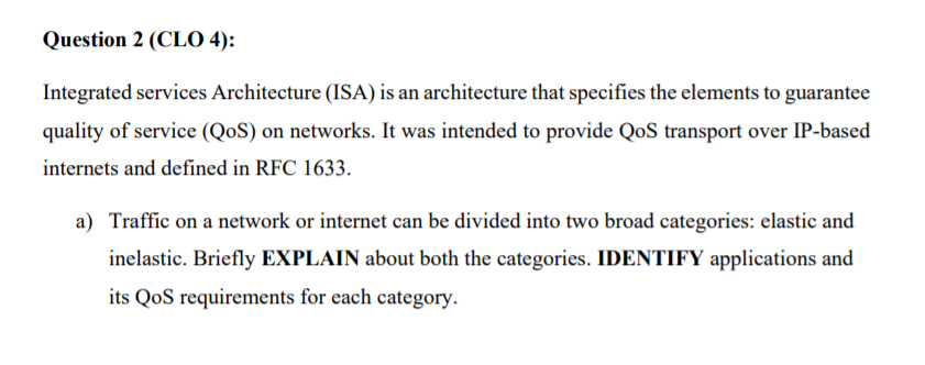 Question 2 Clo 4 Integrated Services Architecture Isa Is An Architecture That Specifies The Elements To Guarantee Q 1