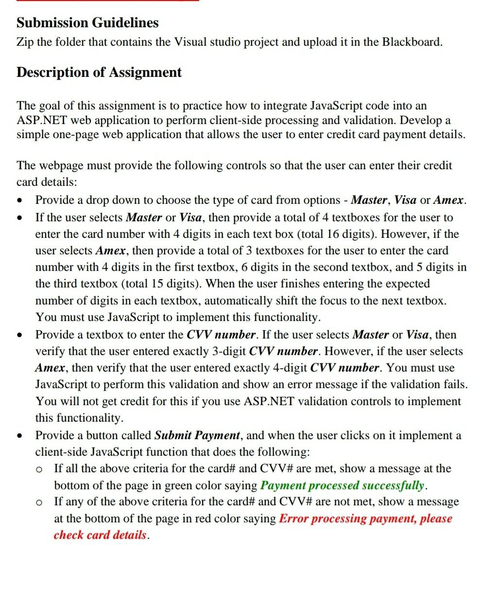 Develop Asp Net Page That Allows User To Enter Credit Card Information Check Question Below 1