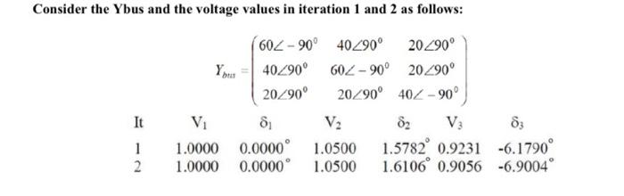 Consider The Ybus And The Voltage Values In Iteration 1 And 2 As Follows 602 90 40 90 20 90 40 90 60 90 20 90 20 1