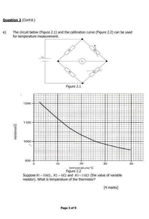 Question 2 Cont D E The Circuit Below Figure 2 1 And The Calibration Curve Figure 2 2 Can Be Used For Temperatur 1