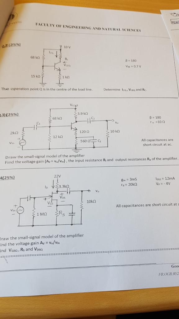 Marin Faculty Of Engineering And Natural Sciences 258 9 10 V Loa R Vora B180 Vor 0 7 V 140 The Operation Point Q I 1
