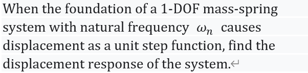 When The Foundation Of A 1 Dof Mass Spring System With Natural Frequency Wn Causes Displacement As A Unit Step Function 1
