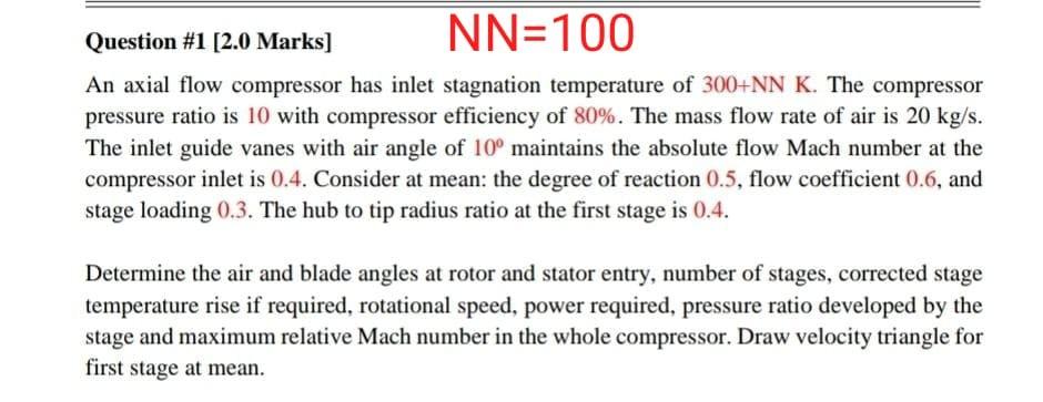 Nn 100 Question 1 2 0 Marks An Axial Flow Compressor Has Inlet Stagnation Temperature Of 300 Nn K The Compressor Pre 1