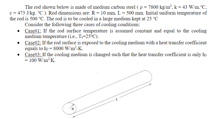 The Rod Shown Below Is Made Of Medium Carbon Steel P 7800 Kg M K 43 W M C C 473 J Kg C Rod Dimensions Are 1
