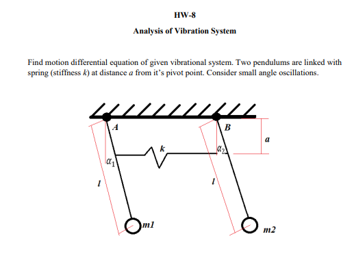 Hw 8 Analysis Of Vibration System Find Motion Differential Equation Of Given Vibrational System Two Pendulums Are Linke 1